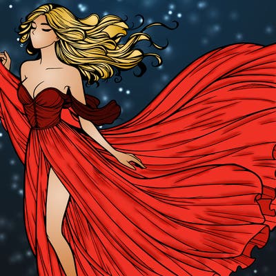 realistic woman in dress flowing the the wind