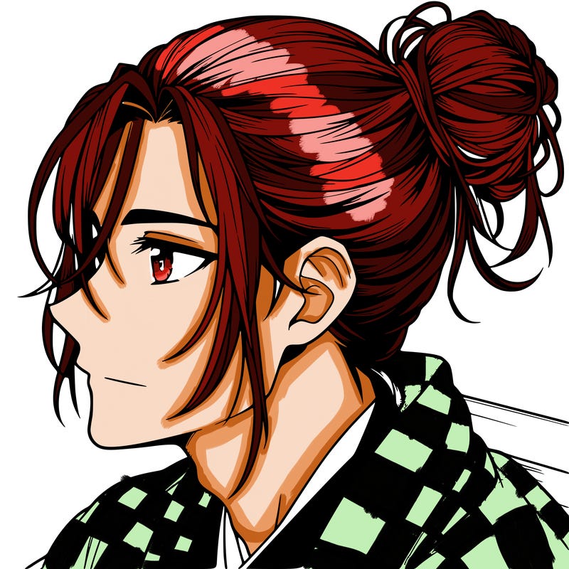 realistic anime boy with man bun