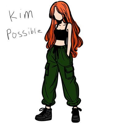 girl in baggy pants crop top and long hair