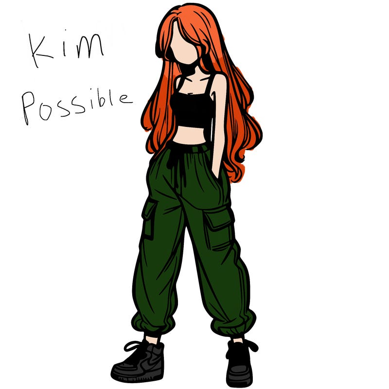 girl in baggy pants crop top and long hair
