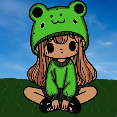 a girl wearing a frog hat and some frog socks