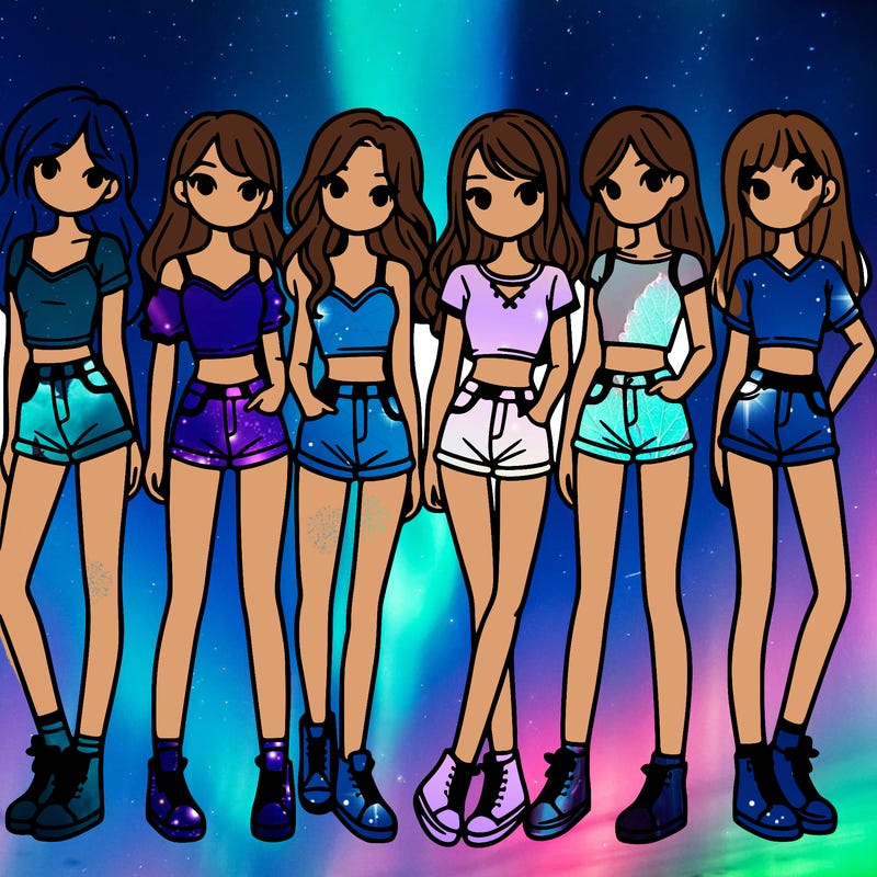 a group of girls wearing crop tops and shorts