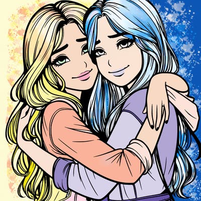 realistic girls hugging