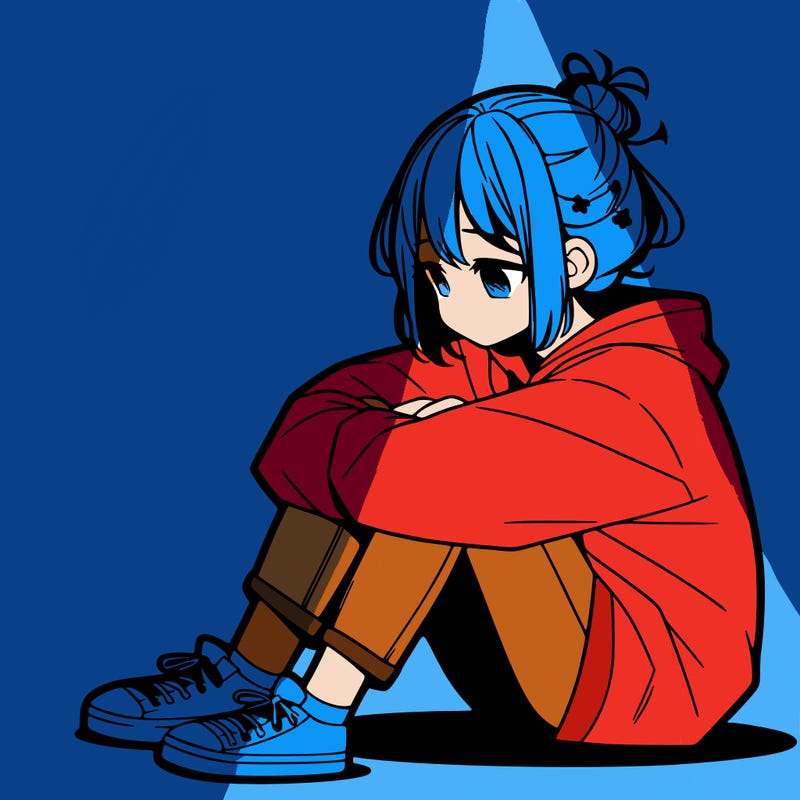 sad anime girl sitting alone