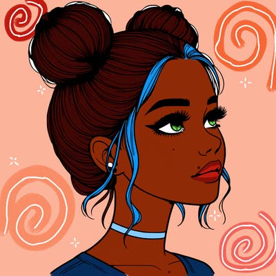 realistic girl with buns on the top of her head