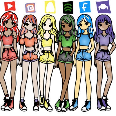 a group of girls wearing crop tops and shorts
