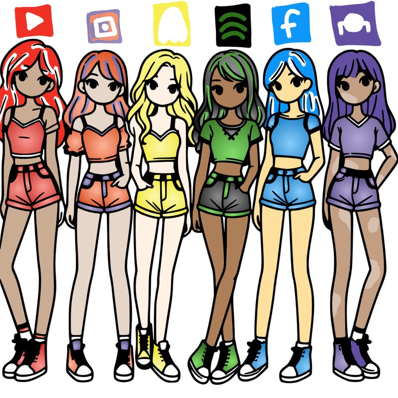a group of girls wearing crop tops and shorts