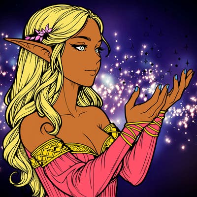 realistic elf girl doing magic