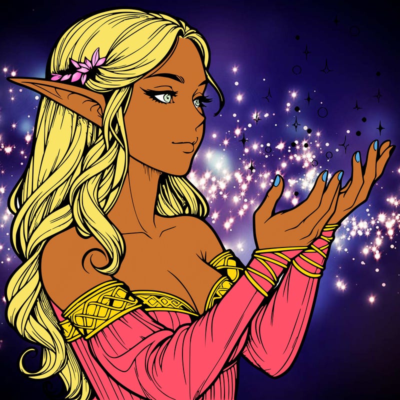 realistic elf girl doing magic