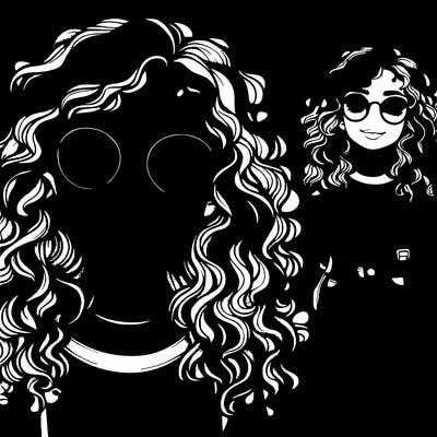 realistic girl with glasses and curly hair