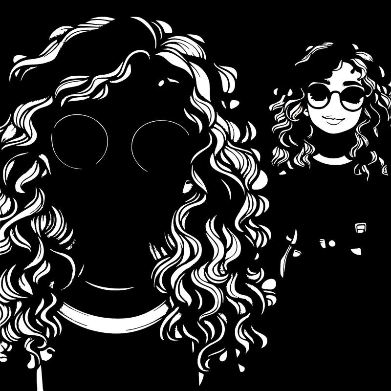 realistic girl with glasses and curly hair