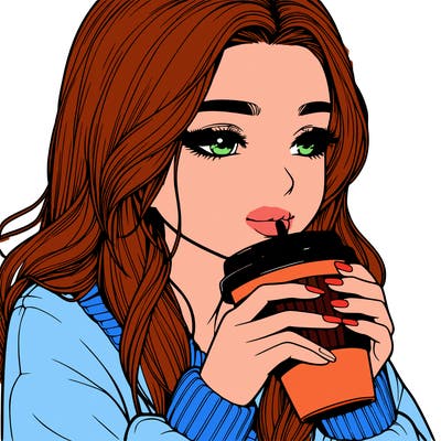 realistic girl drinking coffee