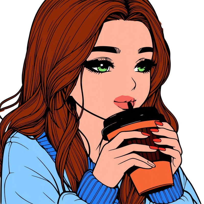 realistic girl drinking coffee
