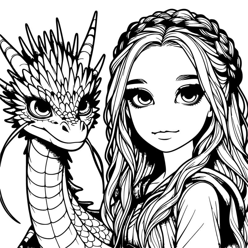 realistic girl with a dragon