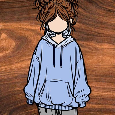 girl with baggy sweatshirt and messy bun