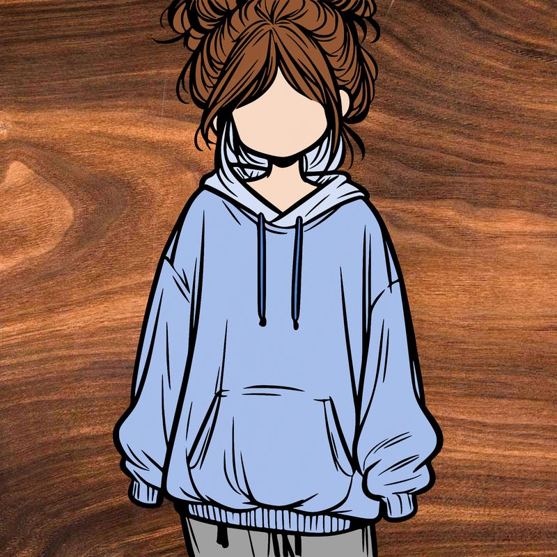 girl with baggy sweatshirt and messy bun