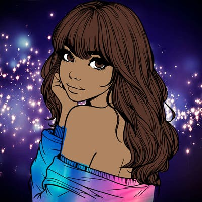 realistic girl with bangs looking over her shoulder