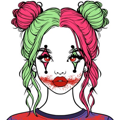 realistic girl with two buns in hair and lips