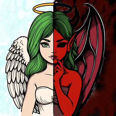 realistic angel half demon