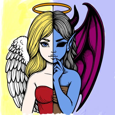 realistic angel half demon