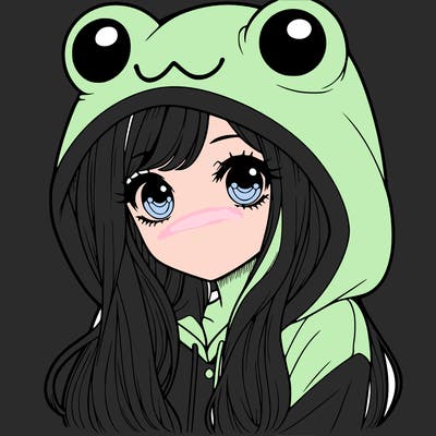 a pretty girl wearing a frog hoodie portrait with long hair