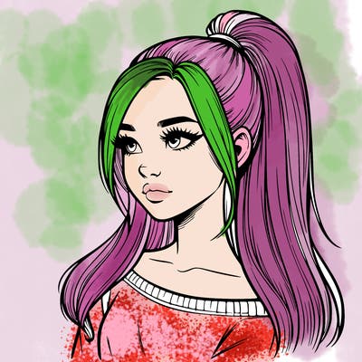 realistic girl with a high ponytail