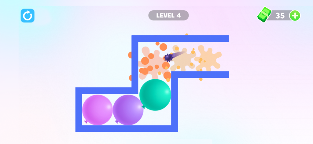 Thorn And Balloons - Uma bola de espinhos saltando por um labirinto para estourar balões coloridos em um nível de jogo baseado em física.