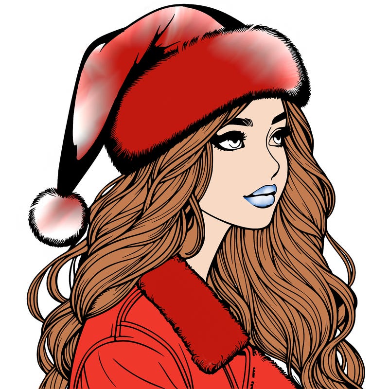 realistic girl in santa hat