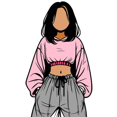 realistic girl faceless with baggy pants and a crop top