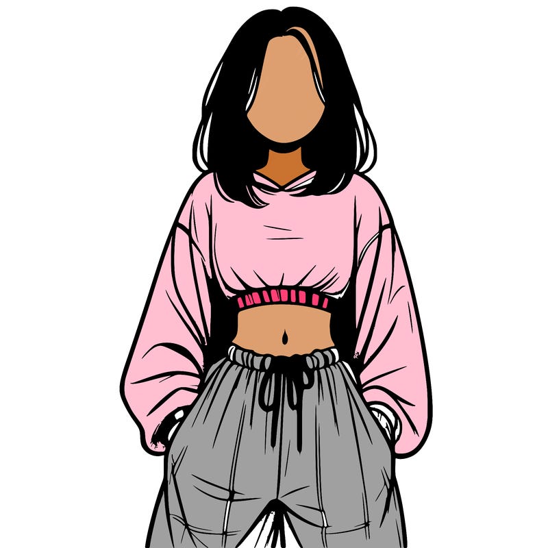 realistic girl faceless with baggy pants and a crop top
