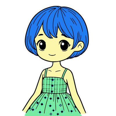 a girl with short hair and a dress