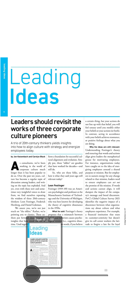 strategy+business magazine - Digital magazine page from strategy+business app featuring an article on corporate culture pioneers.
