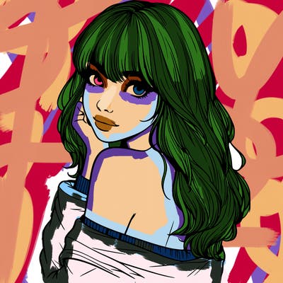 realistic girl with bangs looking over her shoulder