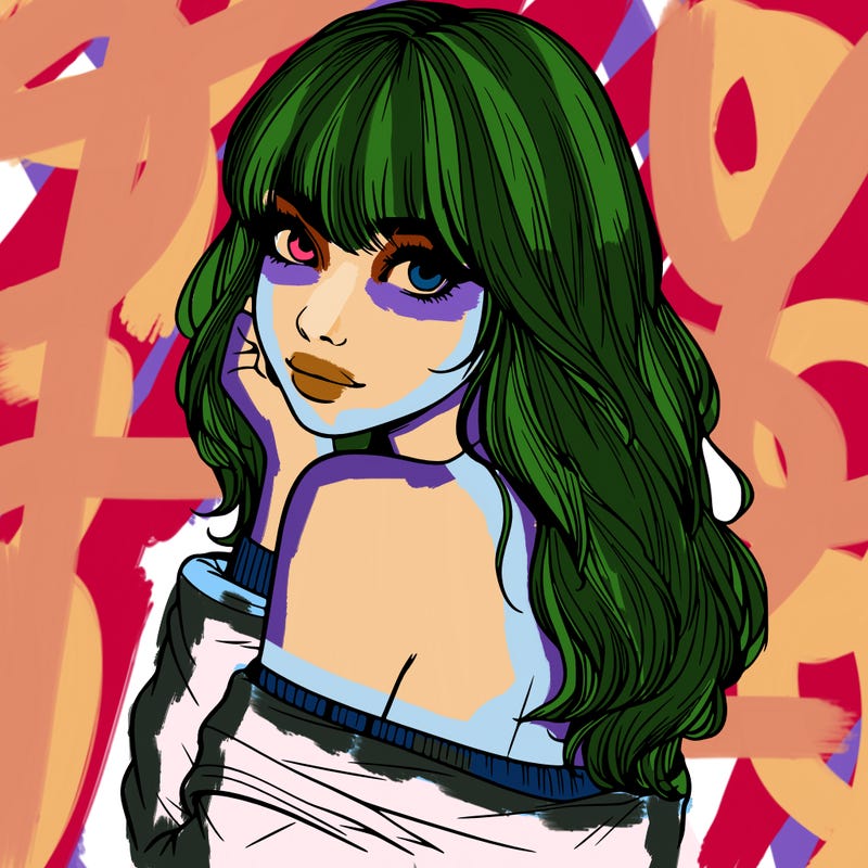 realistic girl with bangs looking over her shoulder