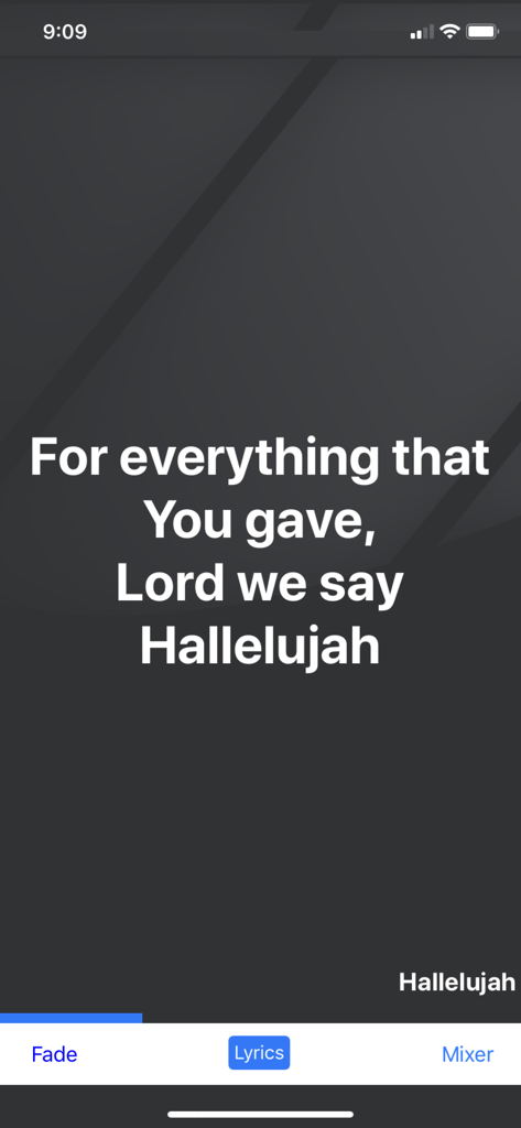 Worship Backing Tracks - Display of worship song lyrics on the mobile app interface