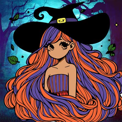 a witch girl with very long hair