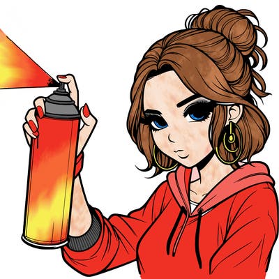 a realistic girl spray painting