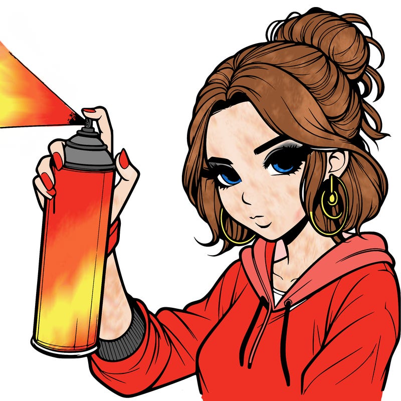 a realistic girl spray painting