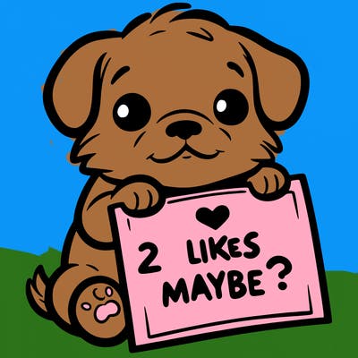 a puppy holding a sign that says 2 likes maybe?