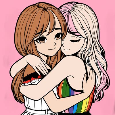 realistic girls hugging