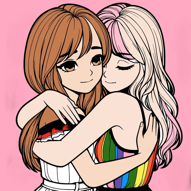 realistic girls hugging