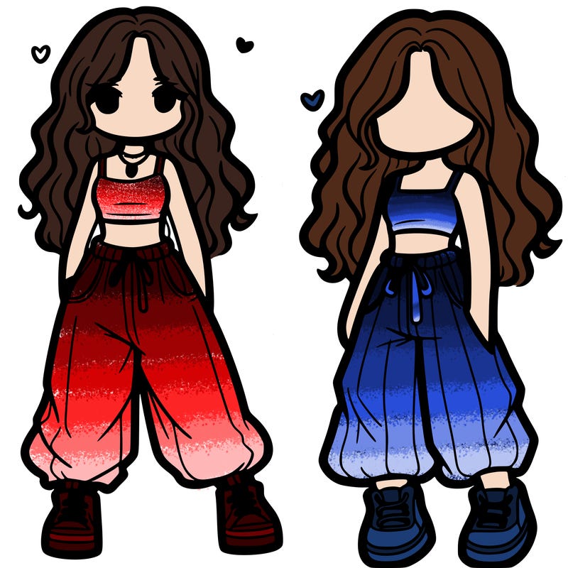 girl in baggy pants crop top and long hair