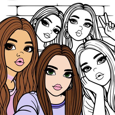 group of teen girls friends y2k up close in a selfie