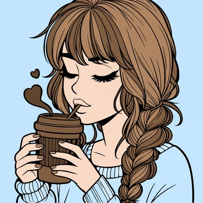 realistic girl drinking coffee