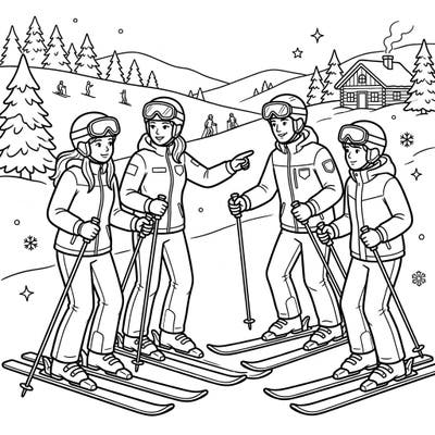 Embrace the joy of winter sports with this engaging coloring page featuring experienced ski instructors guiding their senior students. Designed with clear lines and comforting themes, it offers a wonderful way to relax and stimulate creativity.