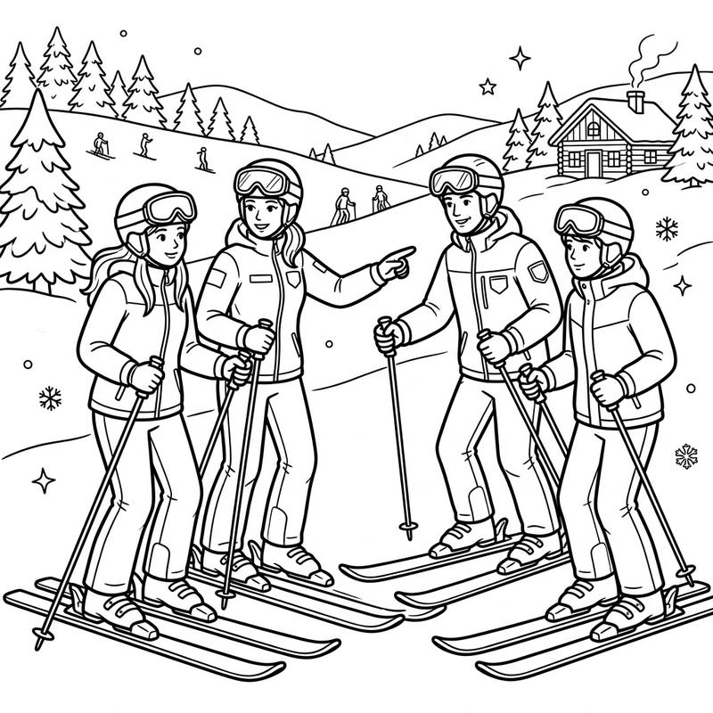 Embrace the joy of winter sports with this engaging coloring page featuring experienced ski instructors guiding their senior students. Designed with clear lines and comforting themes, it offers a wonderful way to relax and stimulate creativity.