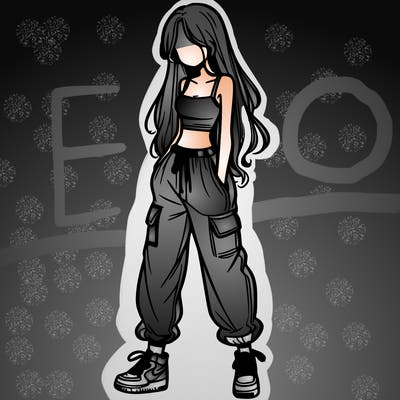 girl in baggy pants crop top and long hair