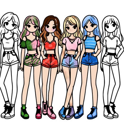 a group of girls wearing crop tops and shorts