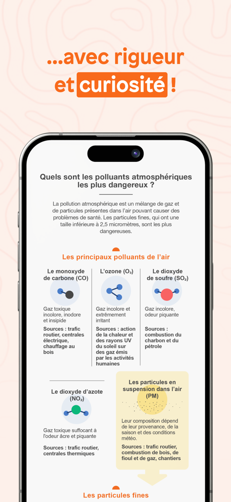 Brief.science - Educational infographic about air pollutants and their sources in the Brief.science mobile app