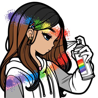 a realistic girl spray painting